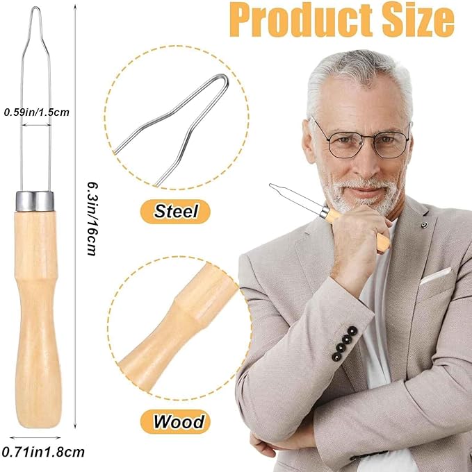 Easy Button Hook, Steel Button Helper Tool for Elderly, Wide Wood Handle Buttons Fastener Device Assist Dressing Aid Tool for Seniors One Hand - Small Button and Universal