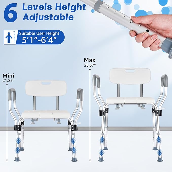 Shower Chair for Inside Shower 450 LB Heavy Duty, Handicap Toilet Chairs for Seniors with Arms, Shower Seat for Elderly and Disabled Inside Tub, Padded Bath Chairs for Shower Stall