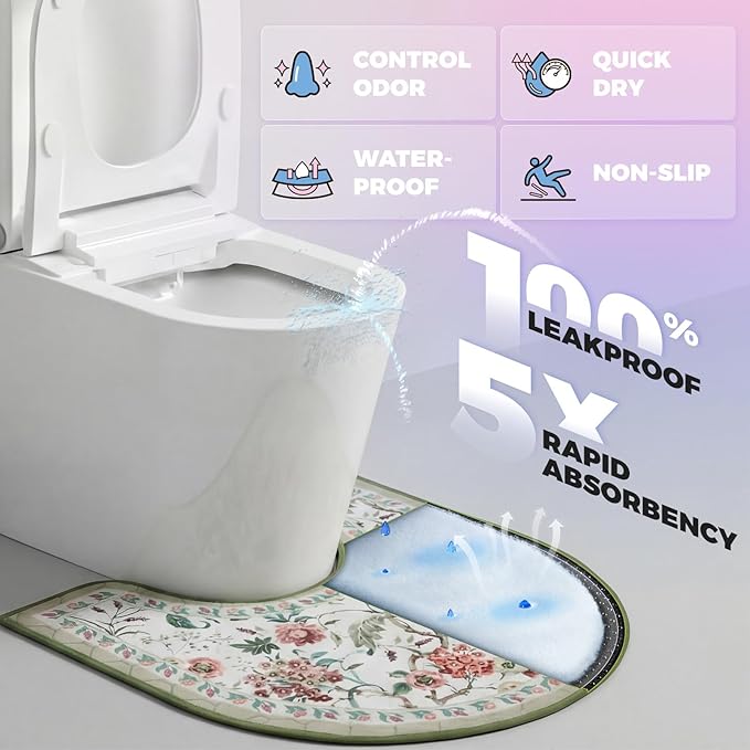 Washable Commode Potty Training Mats, Super Absorbent Reusable Toilet Training Rug for Kids, Leak-Proof & Non-Slip Adult Incontinence Toilet Mat, Bathroom Floor Protector Pads 4 Pack