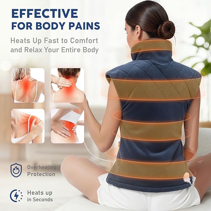 Mothers Day Gifts for Mom Her, Electric Heating Pad for Neck Shoulders and Back Pain Relief, Large Weighted Neck Shoulders & Back Heat Pad, 6 Heat Settings Auto-Off, Gray