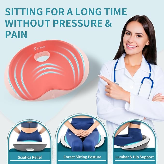 FLORICH Seat Cushion and Lumbar Support Pillow for Office Chair Car Neck Headrest Pillow Memory Foam Seat Pads Pressure Relief Back Cushion and Carseat Pads(Pink)