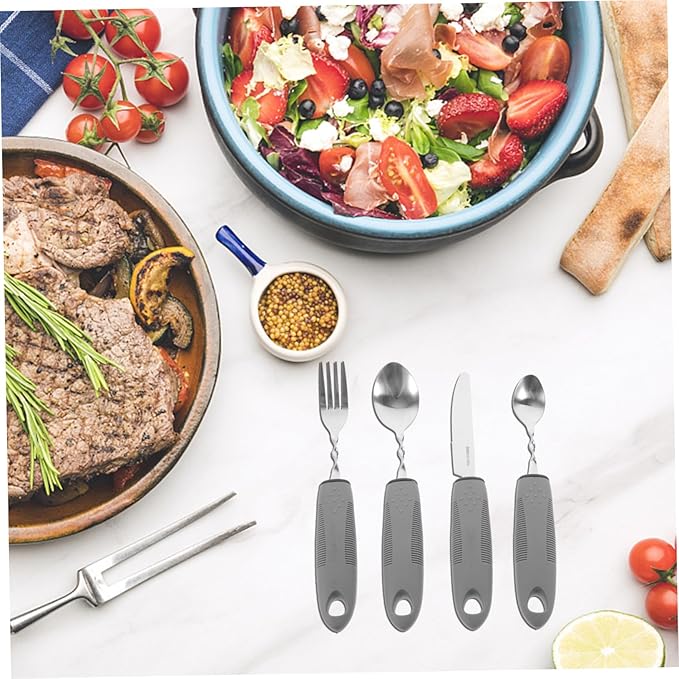 Adaptive Non-Slip Elderly Utensil with Bendable Handles Lightweight Stainless Steel Tableware for Disabled Seniors Hand Injury and Neurological Patients Easy Grip and Anti-Shaking