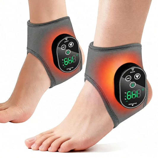 Cordless Ankle Massager, Ankle Heating Pad with Massage, Heated Foot Brace Wrap with 3000mAh Rechargeable, 4 -Level Heats, Foot Heating Pad for Sports/Work/Travel (Grey)