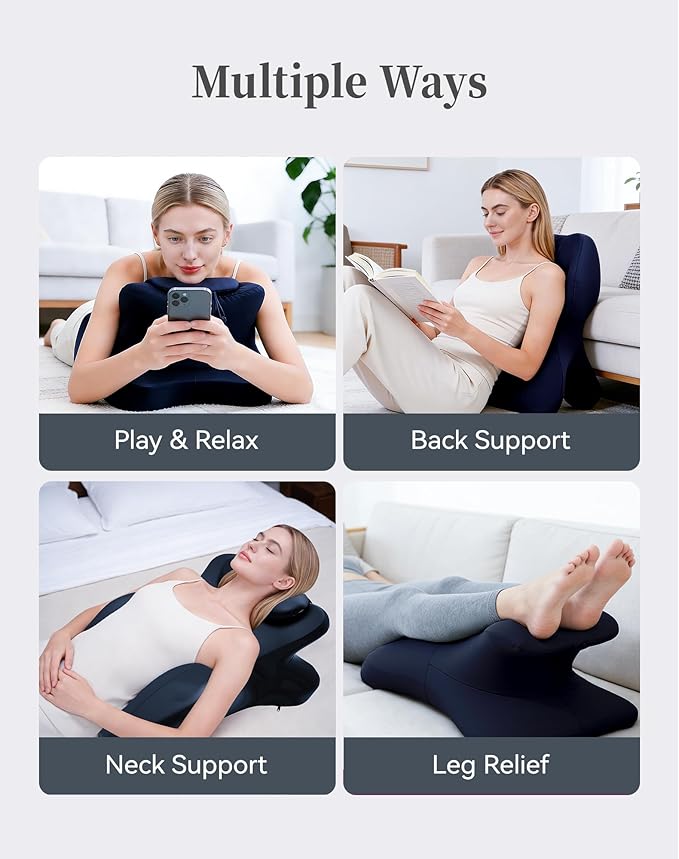 Memory Foam Wedge Pillow Ergonomic Reading Pillow, Comfortable and Supportive Back Support Prone Pillow to Relax Neck and Back for Reading, Watching TV, Sleeping on Your Stomach in Bed-Navy Blue