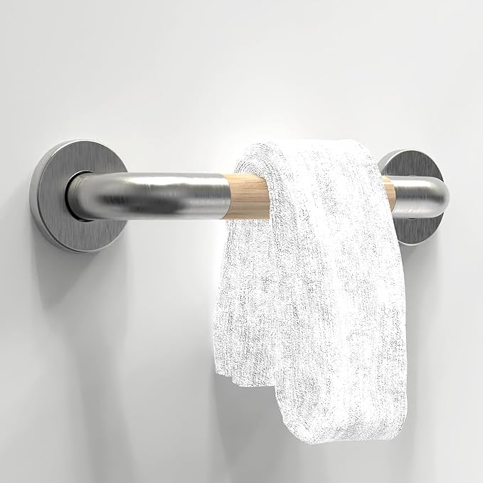 Safety Grab Bar for Bathroom & Toilet, Natural Bamboo Handle, ADA Compliant Balance Assist Handrail for Handicap and Seniors, 12in Brushed Nickel