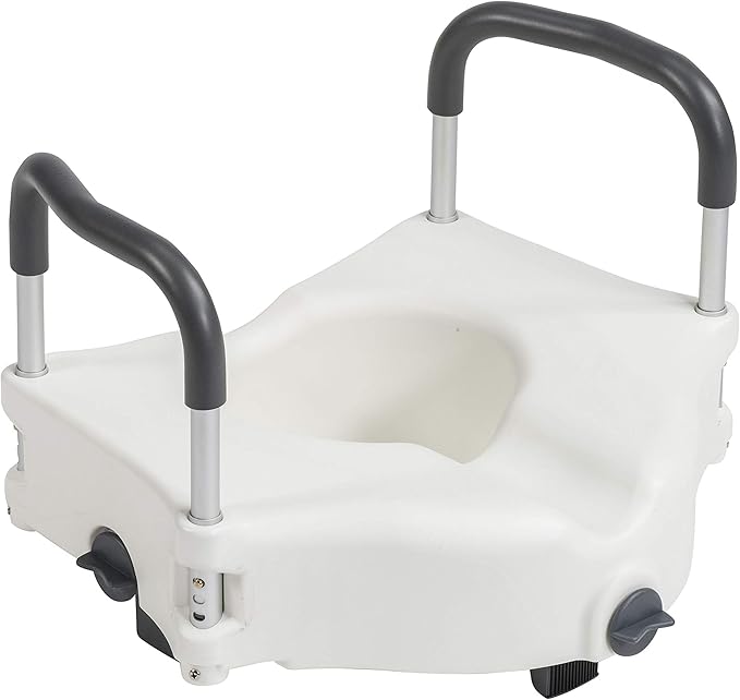 Drive Medical Preservetech Secure Lock Raised Toilet Seat With Handles, 5 Inch, White