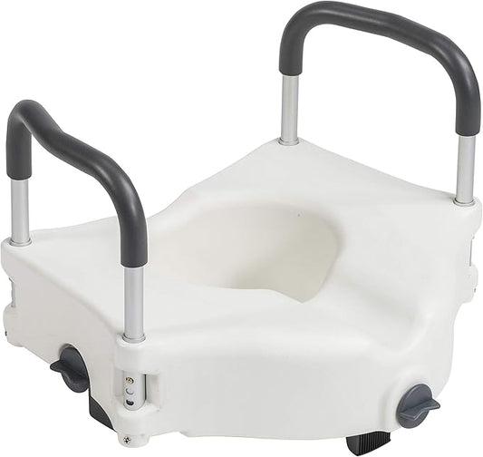 Drive Medical Preservetech Secure Lock Raised Toilet Seat With Handles, 5 Inch, White