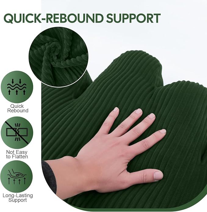 Lumbar Support Pillow for Recliner, Back Support Pillow for Office Chair, Ergonomic Corduroy Lumbar Pillow with Shredded Foam, Lower Back Pain Relief for Gaming Chair, Couch, Green