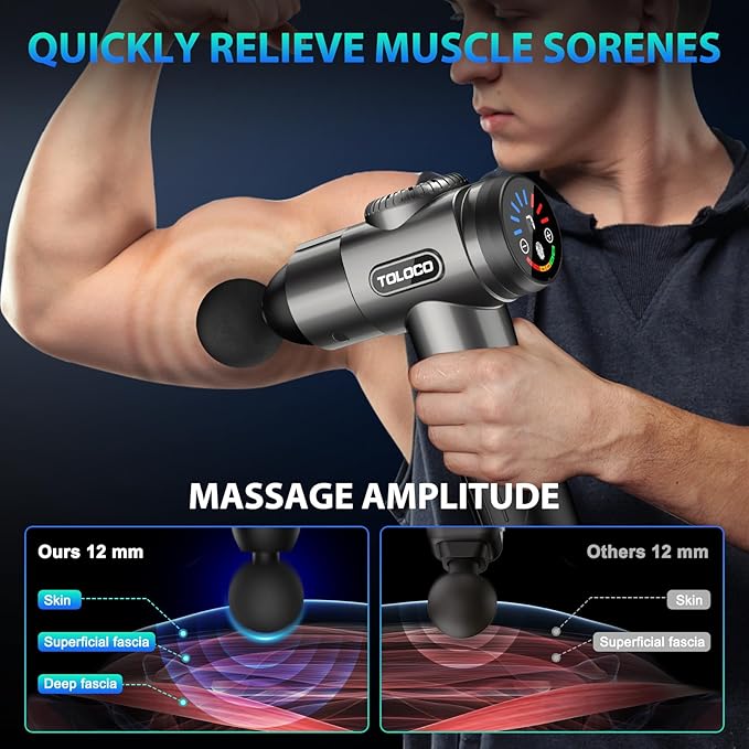 TOLOCO Massage Gun, Deep Tissue Back Massage for Athletes for Pain Relief, Percussion Massager with 10 Massages Heads & Silent Brushless Motor, Mothers Day Gifts, Grey