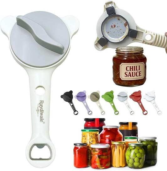 4-in-1 Jar Opener, Adjustable Jar Opener for Seniors, Kitchen Tool Designed Specifically for Seniors and Those with Limited Physical Strength, Suitable For Beer, Salad Dressing,Jar(Sky Grey)