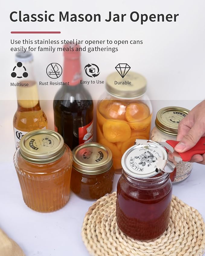 CYDW Mason Jar Opener Tool with No Lid Dents or Damage, Can Opener Manual Multi-Purpose, Easy Twist Manual Handheld Top Remover Utensil, Canning Supplies Tools and Bottle Opener, Made For Lifetime