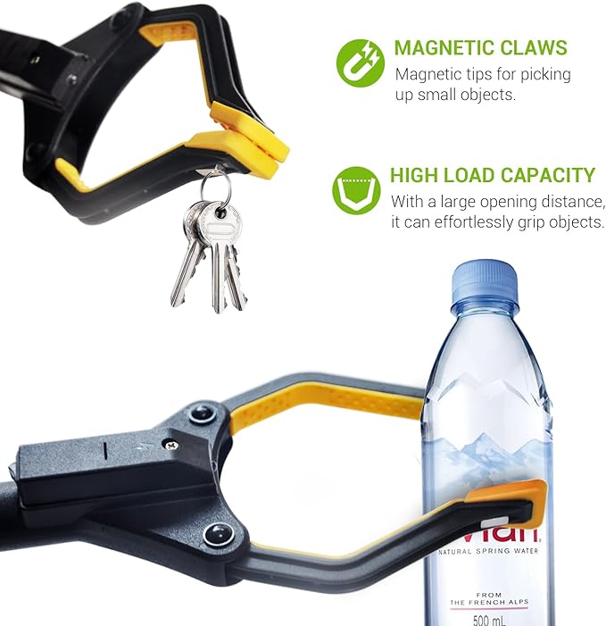 32" Reacher Grabber Tool, Rotating Head with LED Light & Magnetic Tip, Aluminum Lightweight Foldable Picker for Seniors, Garbage Picker Upper, Litter Pick Up, Grab Claw
