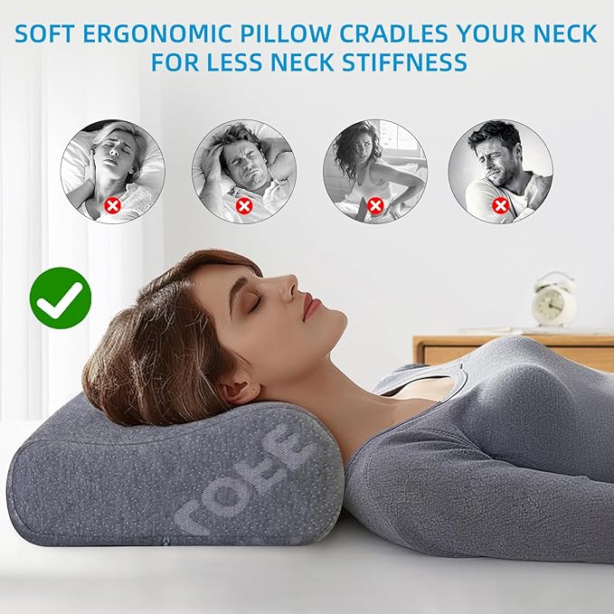 Contour Pillow with Softer Neck Support - Adjustable Softness Cervical Neck Pillow for Ideal Support, 4 Layers Contour Pillow for All Sleepers, Ergonomic Side Sleeper Pillow for Less Neck Pain