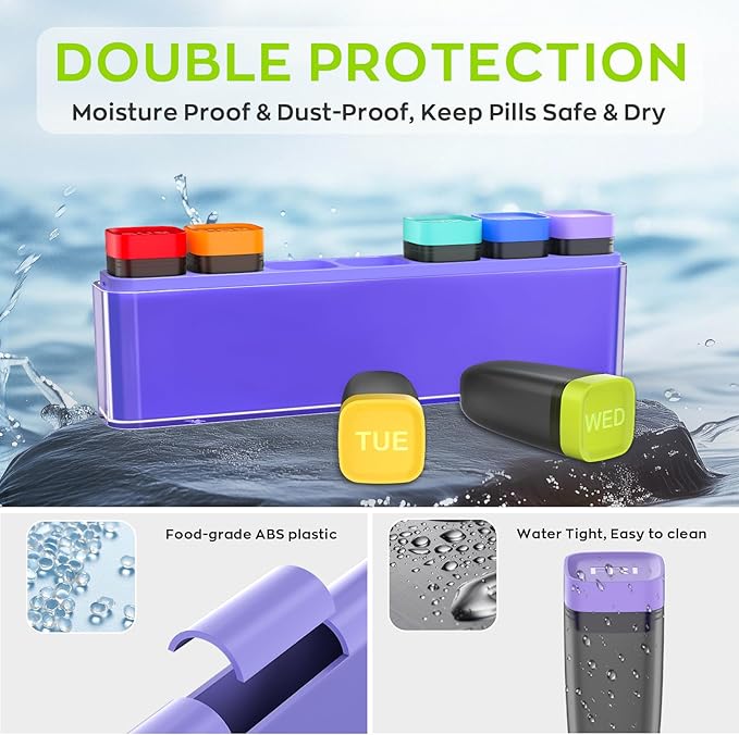 Weekly Pill Organizer 1 Time a Day, HIONXMGA Detachable Travel Pill Box 7 Day, Large Medicine Pill Case Container for Daily Medication Vitamin Supplement Fish Oil, Portable Week Pills Holder, Purple