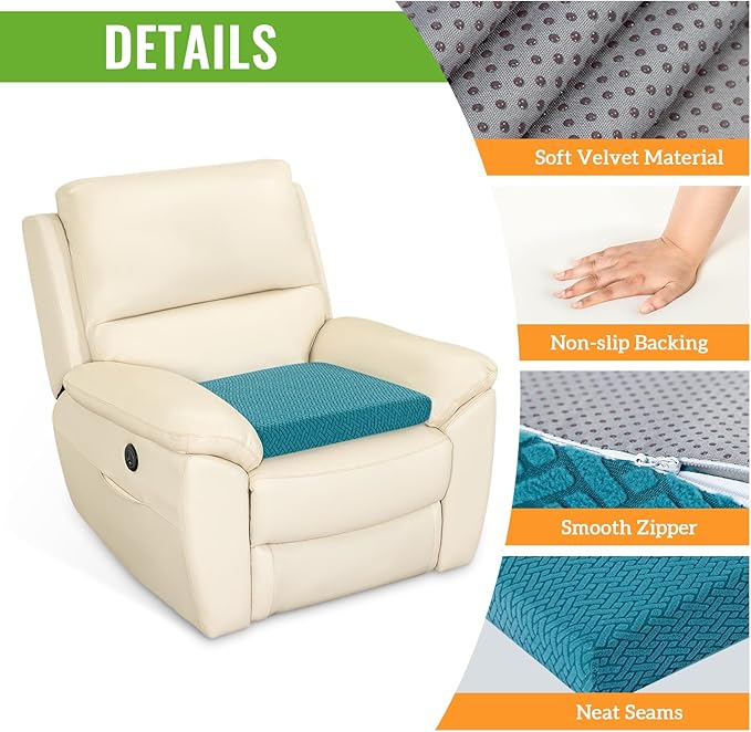 Recliner Cushions for Long Sitting Foam Seat Cushion Soft Tufted Layer for Elderly Seniors, Recliner Chair, Floor Pillow, Office Chair, Car, No Pressure on Thighs, 20X20X3 Inch - Knitted Blue