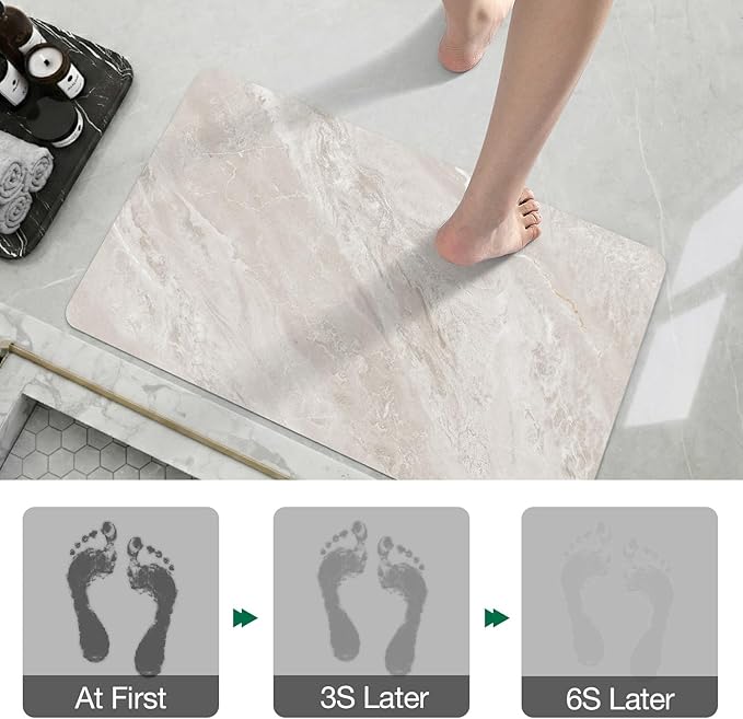 LUMI Ultra Thin Bath Mat, Super Absorbent Quick Dry Bathroom Rugs, Non-Slip Bathroom Mats, Marble Bathmats Fit Under Door, Bathtub, Sink, Shower Room, 24"x36", White Marble