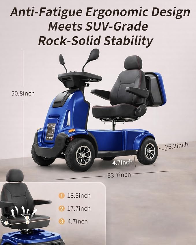 Ecomobi All-Terrain Heavy Duty Mobility Scooter for Seniors & Adults, 1000W Powerful Motor, 550 lbs Weight Capacity, 32 Mile Extended Range, 9 MPH, 13” Pneumatic Tires, Full Suspension, FDA Cleared