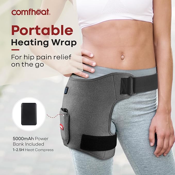 Cordless Hip Heating Pad for Pain Relief FSA Eligible HSA 5000mAh Battery Powered Heated Hip Brace Wrap for Hip Sciatica Pain Recovery Buttock, Up to 52" Waist Size, Gift for Women Men