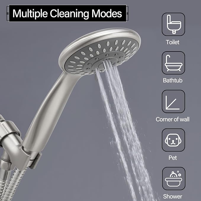Briout Shower Head with Handheld, 5-Settings Showerhead High Pressure Powerful Water Spray Shower Head Set with 59 Inch Stainless Steel Hose and Bracket, Brushed Nickel