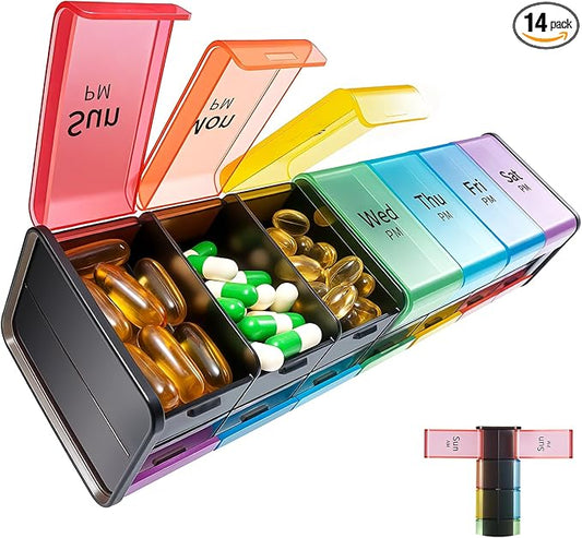Daviky Extra Large Weekly Pill Organizer 2 Times a Day, XXL Pill Box 7 Day with AM PM Large Compartments, BPA-Free Daily Medicine Case, Jumbo Pill Holder for Fish Oils, Vitamins & Supplements（Black）