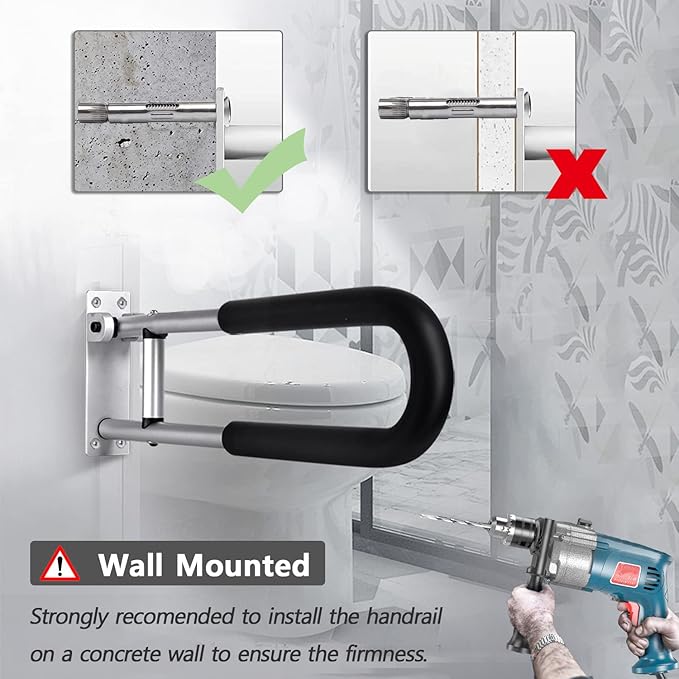 23.6 inch Foldable Handrail Grab Bars, Wall Mounted Toilet Safety Support for Handicap Elderly Seniors Disabled, Shower Bathroom Accessories…