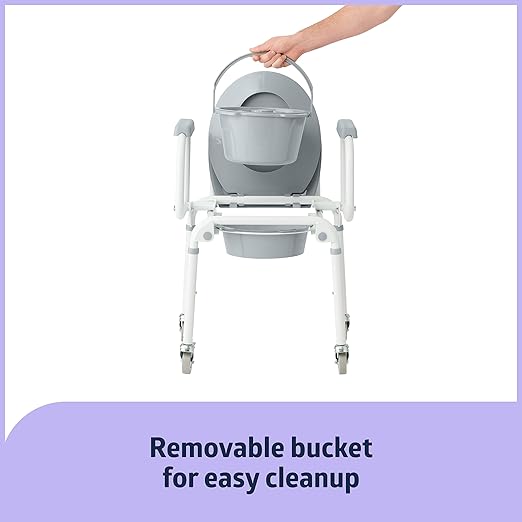 Medline Aluminum Drop-Arm Bathroom Chair Commode with 4 Locking Casters, 300 lbs. Capacity, for Restroom, Elderly, Adults, Bariatric & Wheelchair Transfer to Toilet