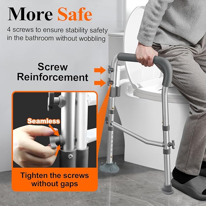 DePango Toilet Safety Rails for Elderly, Adjustable Handicap Toilet Seat with Handles, Sturdy Toilet Support Frame with Arms for Seniors and Disabled