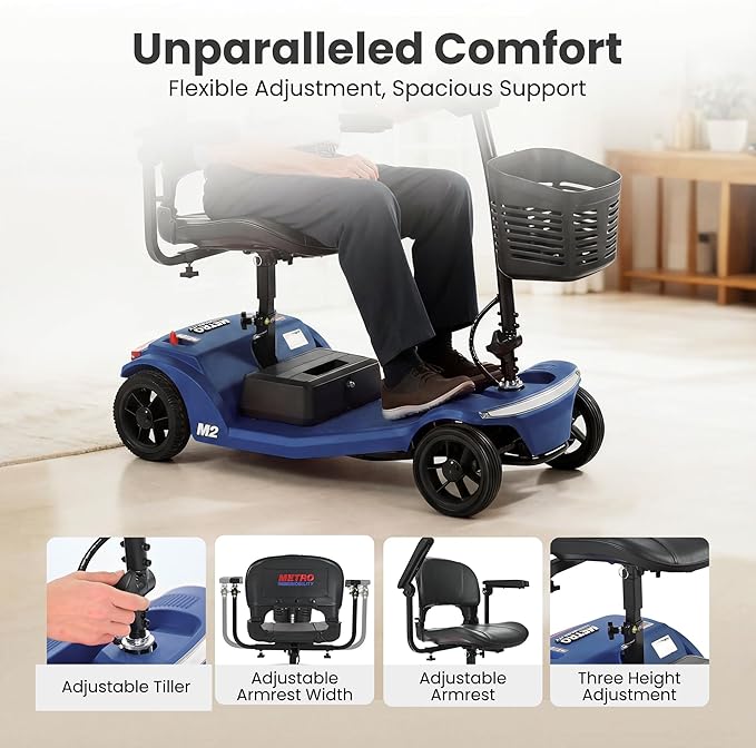 Mobility Scooter for Seniors and Adults M2 Blue,USB Port for 20 Miles Long Range Foldable Electric Scooter,260W Motor,330 LBS Heavy Duty Capacity,Portable and Lightweight for Travel