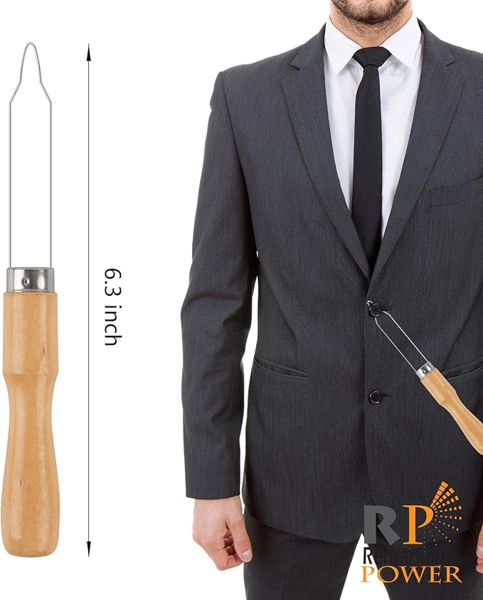 RP Remarkable Power, 3 Pack Button Hook Assist Device with Easy-Grip Wooden Handle Buttons Zipper Pull Helper Clothing Buttoning Aids for Shirts Coats