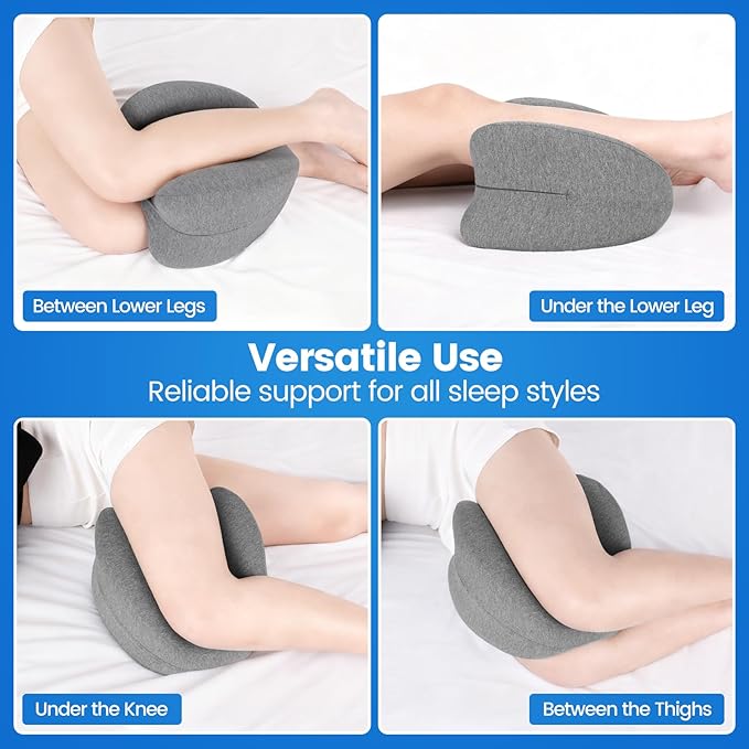 Knee Pillow for Side Sleepers, High-Density Memory Foam Leg Pillow for Side Sleeping, Heart-Shaped Design for Knees, Hips & Spinal Alignment, Grey