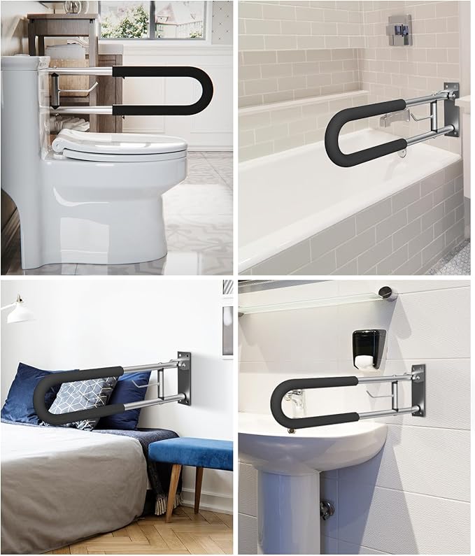 Foldable Toilet Grab Bar, 30 Inch Wall Mounted Flip-Up Safety Rail, 2mm Thick Heavy-Duty Rust-Resistant Aluminum Bathroom Support Bar for Elderly, Disabled, Handicap (30inch)