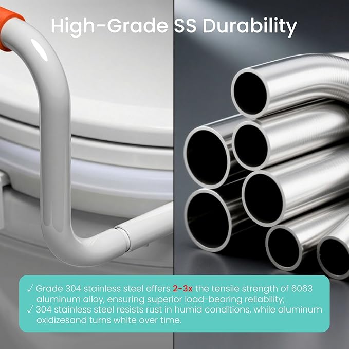 R&T Toilet Seat Riser 2" Raised Seat with Removable Padded Handles Fit for Elongated Toilets