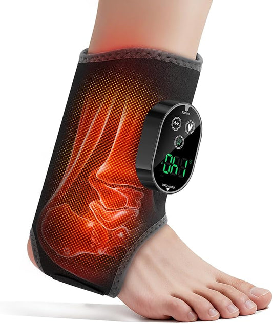 Foot Massager for Neuropathy, Ankle Massager for Pain Relief, Heated Ankle Wrap Heating Pad with Massage for Circulation Black