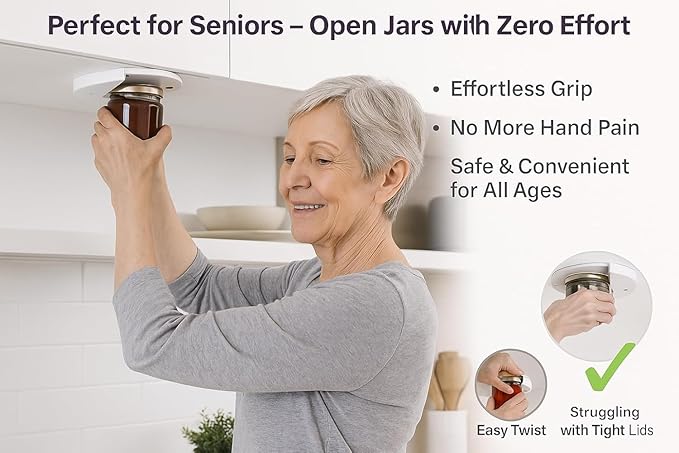 2 Pack Under Cabinet Jar Opener for Seniors, Easy Grip Jar & Bottle Opener for Weak Hands and Arthritis, One-Handed Kitchen Gadget for Home Assistance