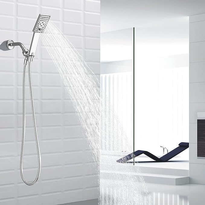 BRIGHT SHOWERS Handheld Shower Head Set High Pressure Hand Held Showerhead with 60 Inch Flexible Shower Hose and Adjustable Shower Arm Mount Bracket, 3 Spray Settings Shower Wand, Chrome