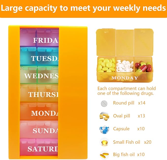 Pill Box 3 Times a Day Daily Pocket Pill Container Portable Travel Weekly Pill Organizer Stackable Pill Case for Vitamin, Fish Oils, Medication, Supplement