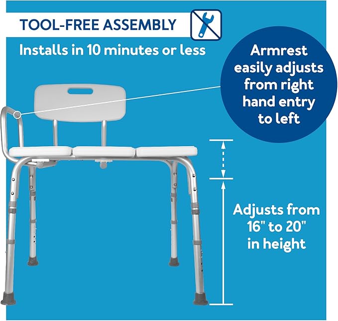 Carex Shower Bench and Shower Chair For Elderly and Disabled with Height Adjustable Legs, Tub Bench Converts to Right or Left Hand Entry, Shower Chair For Bathtub