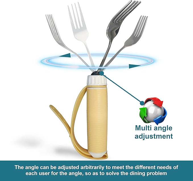 Adaptive Utensils Spoons Forks Set Weighted, Non-Slip Handles & rubber strap, for Hand Tremors & Muscle Weakness, Arthritis, Parkinson’s, Elderly; Dishwasher Safe,Stainless Steel