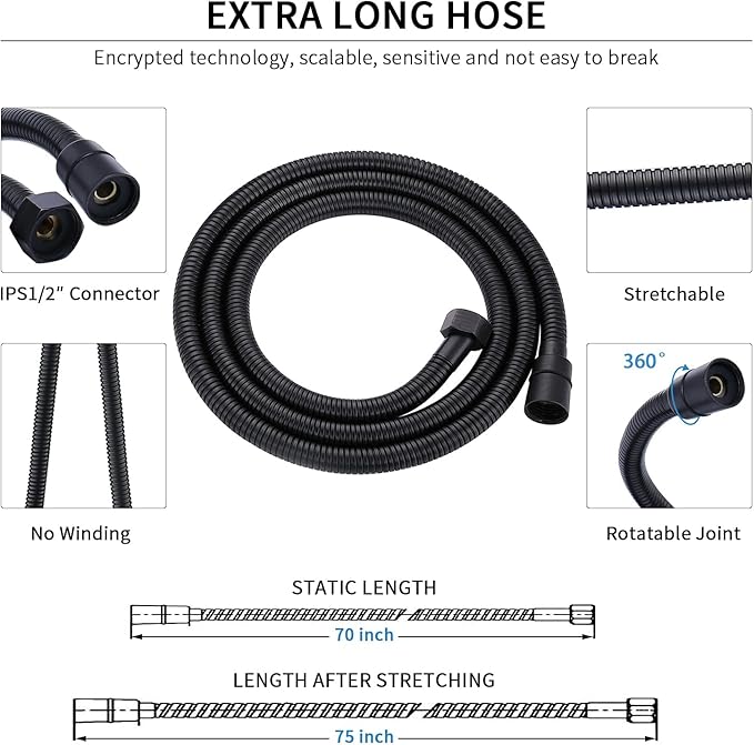 G-Promise Handheld Shower Head High Pressure 6 Spray Settings, Detachable Hand Held Showerhead 4.9 Inch Face with Extra Long Flexible Hose and Metal Adjustable Bracket