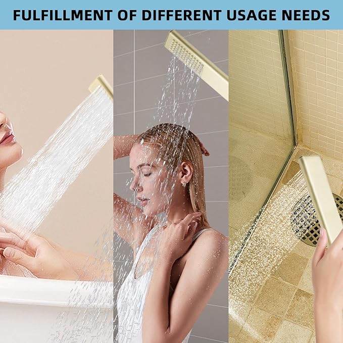 Solid Brass Handheld Shower Head Arc Design High Pressure Brushed Gold Hand Shower Wand with Adjustable Supply Elbow Wall Connector Shower Holder and 59″ Stainless Steel Hose Set