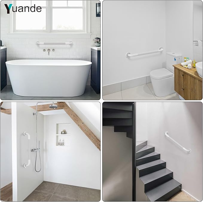 4 Pack 24 Inch Shower Grab Bar, YuanDe White Bathroom Grab Bar Handle w/Anti-Slip Knurled Grip, Stainless Steel Bath Balance Bar,1.25" Diameter Safety Hand Rail Support,Handicap Injury Elderly Senior