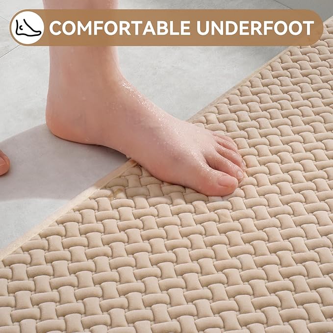 YDKGL Bathroom Runner Rug Non Slip, Super Absorbent Quick Dry Long Bath Mat, Foam Weave Texture Rubber Backing Ultra Thin Bathroom Mats Fit Under Door Bathroom Floor Bathtub Shower, 16"x 47"