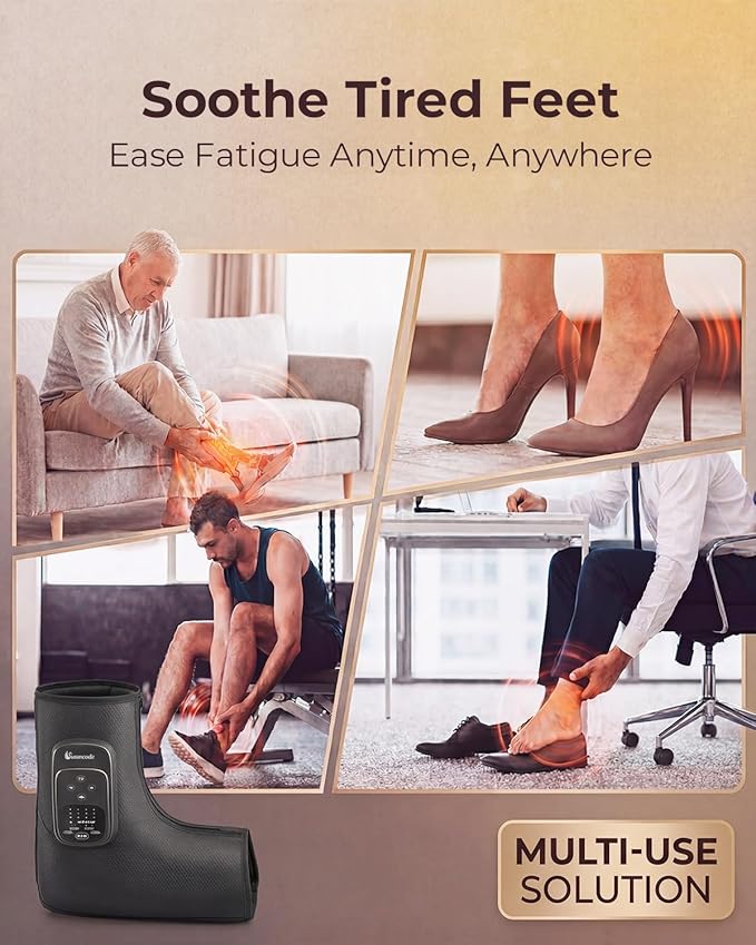 Foot Massager with Air Compression and Heat, Portable Cordless Ankle and Calf Massager with 5 Modes & 5 Intensities, Lightweight Compression Boots for Muscle Relaxation (FootSoothy Pro 1PC)