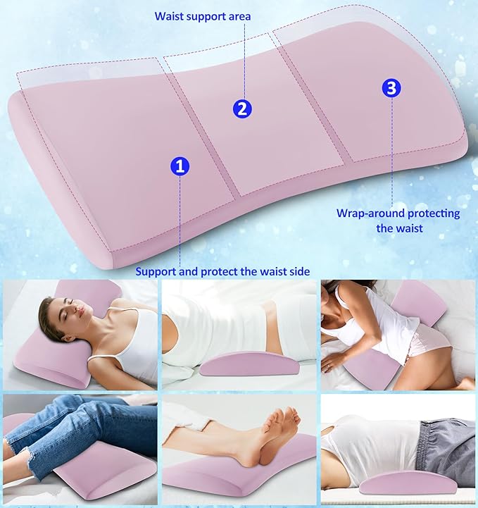 vamorry Lumbar Support Pillow for Bed – Memory Foam Waist Pillow with Cooling Cover for Comfortable Back Support – Bolster Pillow for Side, Back & Stomach Sleepers – for Bed, Sofa, Car