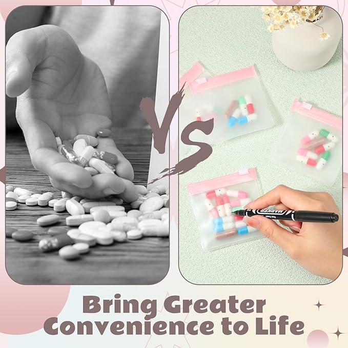 24 Pieces Pill Pouch Bags Zippered Pill Pouch Set Reusable Translucent Medicine Organizer Self Sealing Medicine Bag Travel Plastic Pill Bags with Slide Lock Pill Baggies for Pills (Light Pink)