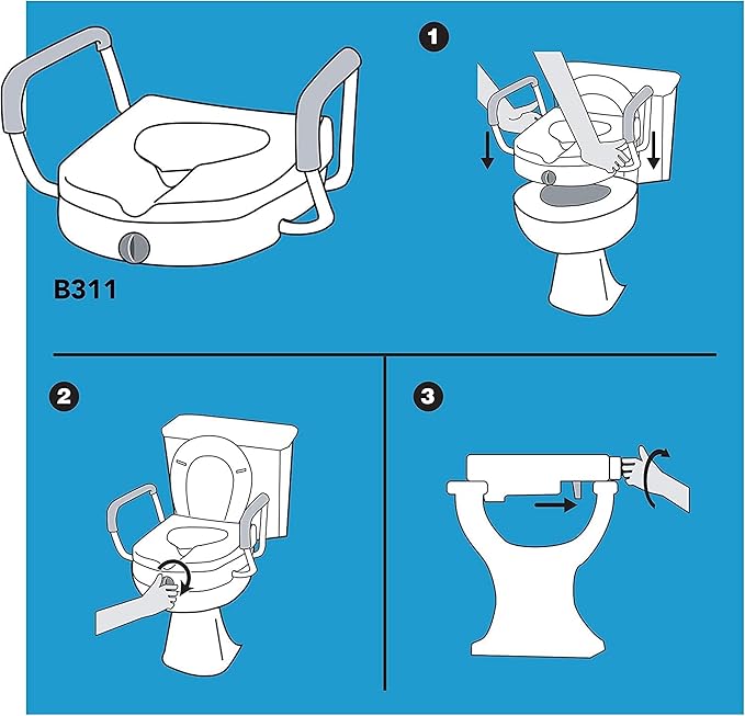 ProBasics E-Z Lock Raised Toilet Seat with Handles, 4.5" Toilet Seat Riser with Arms, Fits Most Elongated and Round Toilets, Handicap Toilet Seat, Elevated Toilet Seat, Handicap Toilet Seat - White