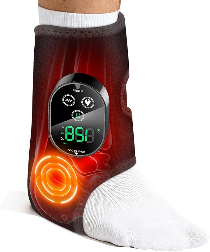Cordless Ankle Heating Pad with Massage, Ankle Massager for Pain Relieft, Foot Massager for Neuropathy, Foot Heating Pad, 6 Heat Levels, 3 Massage Modes, Black