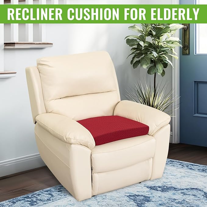 Recliner Cushions for Long Sitting Foam Seat Cushion Soft Tufted Layer for Elderly Seniors, Recliner Chair, Floor Pillow, Office Chair, Car, No Pressure on Thighs, 20X20X3 Inch - Knitted Wine