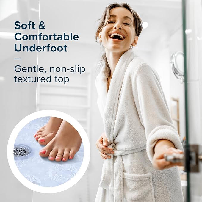 SlipX Solutions Power Grip Round Vinyl Standard Shower Stall Mat, 23” Round, Non-Slip for Elderly & Kids Bathroom, Essential Coverage, Drainage, 160 Suction Cups, Retro Style (1, Clear)