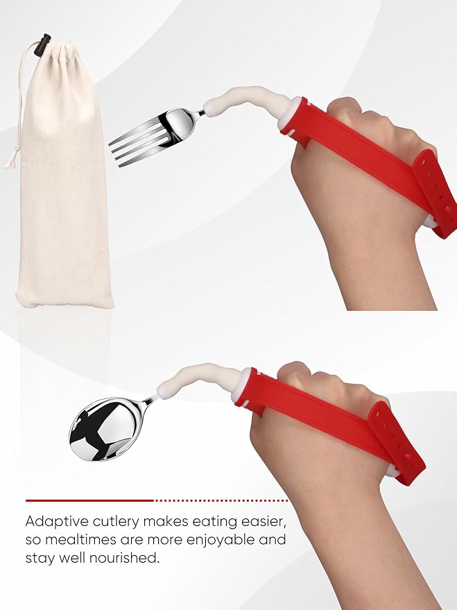 Adaptive Utensils for Disability Gadgets Swivel Fork Spoon Easy Grip Safe Stainless Steel,for Hand Tremors Parkinson's patients, 360° Rotatable Alzheimers Handicap accessories for daily living Elderly